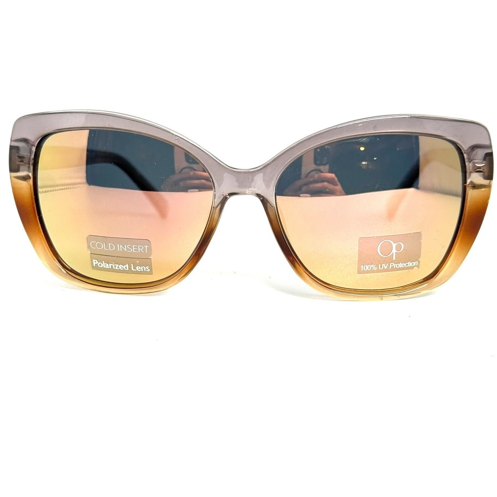 Ocean Pacific Waterfront Polarized Sunglasses Grey Brown Fade Cat Eye 57mm
